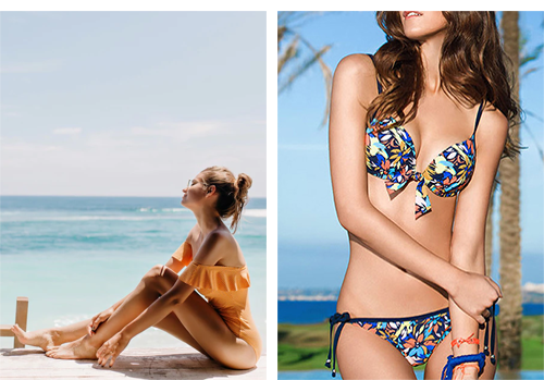 Women's Patchwork Padded Push-Up Bikini Set - Cross Front Trikini Swimwear  with Bra Support, Beach Bathing Suit